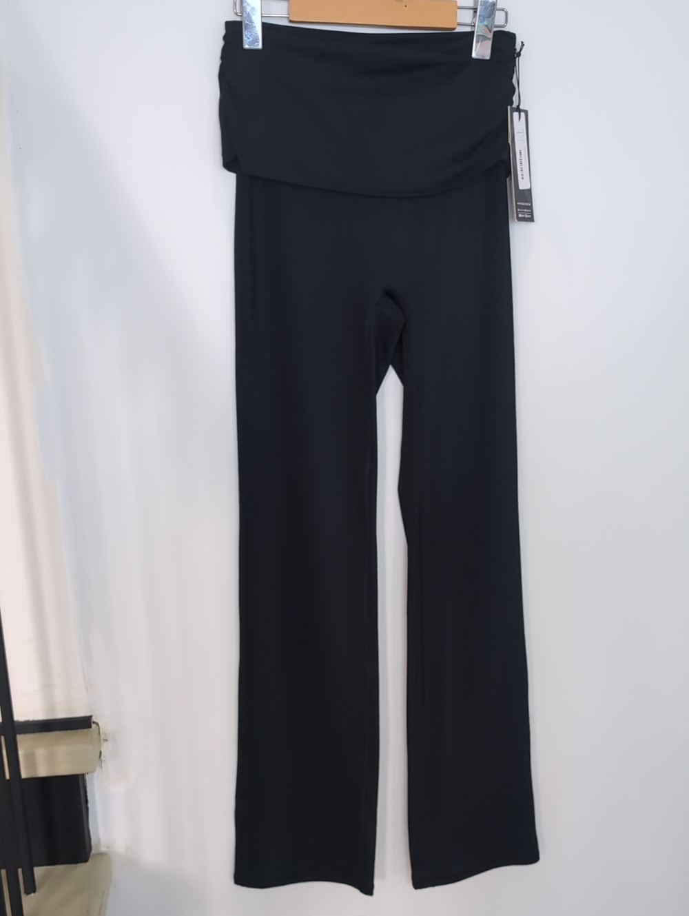 KYODAN | Women's Black Thick Folded Waist Slight Flare Compression Leggings